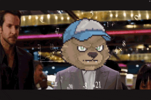 Pixelated Man In Suit And Hat With Number 8 GIF