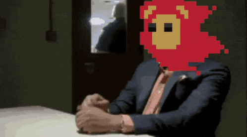 Pixelated Man in Suit With Red Lion on Head