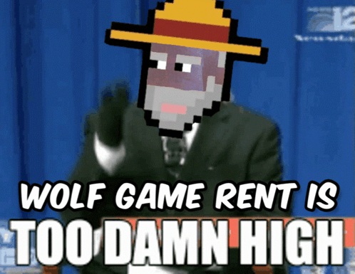 Pixelated Man in Suit with Wolf Game Rent Is Too Damn High
