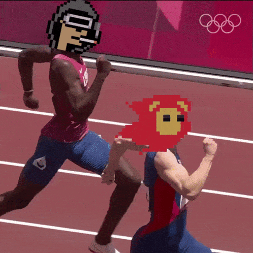 Pixelated Man Running With Olympics Logo