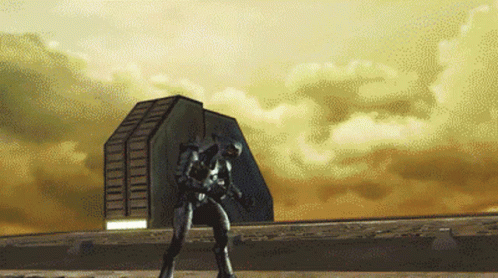 Pixelated Man Standing In Front Of Large Building GIF