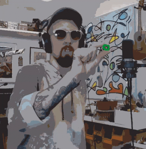 Pixelated Man Wearing Headphones
