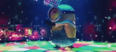 Pixelated Minion Dancing on Disco Floor