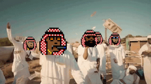 Pixelated People In Line Holding Money GIF