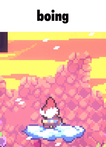 Pixelated Pink Character Boing On Cloud GIF