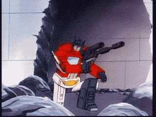 Pixelated Robot Holding Rifle