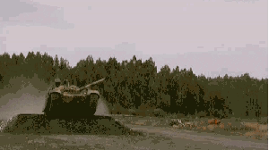Pixelated Tank Driving Down Dirt Road