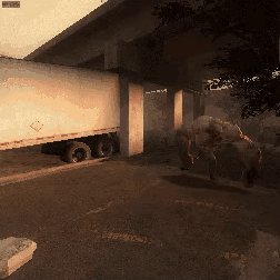 Pixelated Truck Under Bridge With I'm Sorry Sign GIF