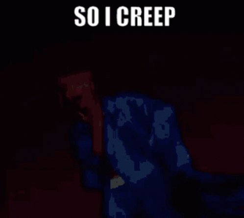 Pixelated Woman in Blue Coat Saying So I Creep
