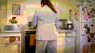 Pixelated Woman in Kitchen With Mun2tv