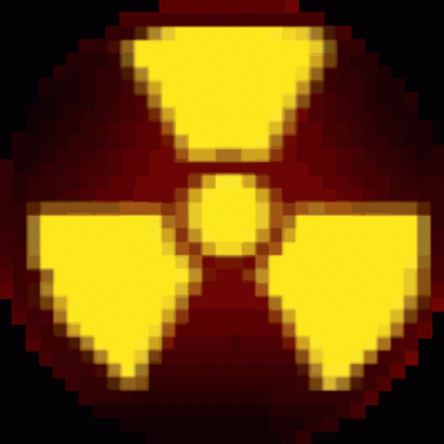 Pixelated Yellow Nuclear Symbol on Red