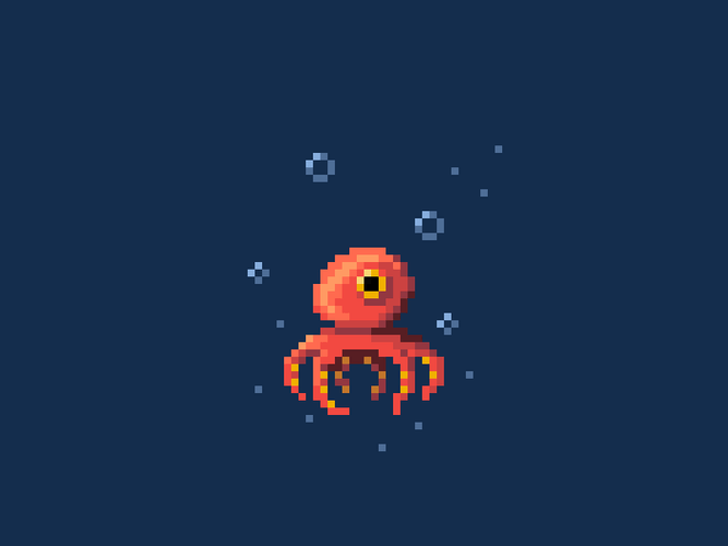 Pixilated Octopus Swimming In The Sea GIF