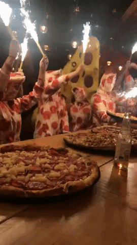 Pizza Costumes At Pizza Party GIF