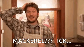 Plaid Apron Man Holding Head Saying Mackerel Ick GIF