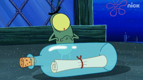 Plankton Discovering A Bottle With Letter GIF
