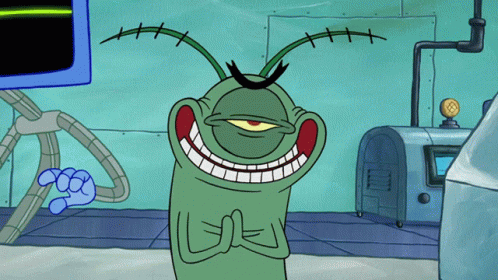 Plankton Smiling with Crossed Eyes