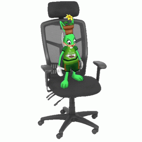 Plantasia Standing On Spinning Black Chair GIF