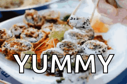 Plate Of Food Saying Yummy GIF