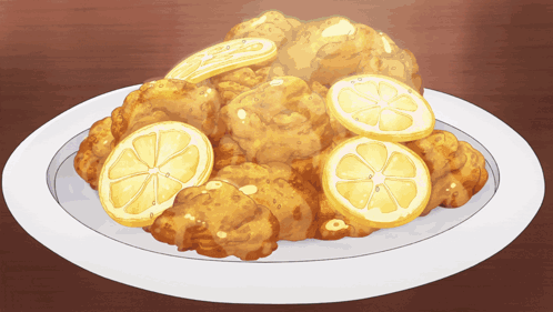 Plate of Food With Lemon Slices