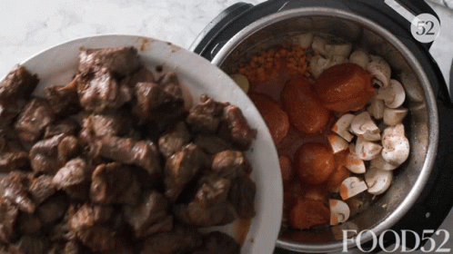 Plate Of Meat Next To Vegetable Pot GIF