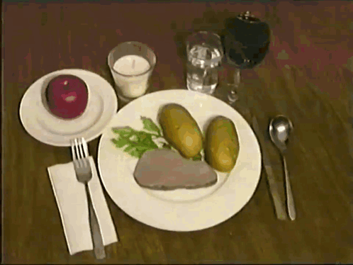 Plate Of Meat Potatoes And Apple GIF