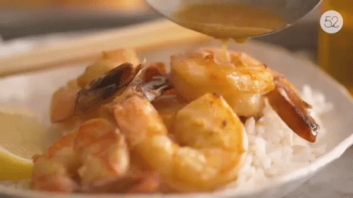 Plate Of Shrimp And Rice With Number 52 GIF