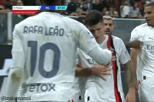 Player Number 10 Rafa Leao Hugged By Another Player GIF