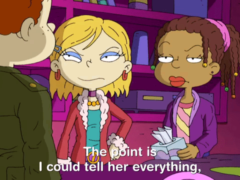 Pointing Cartoon Saying I Could Tell Her Everything