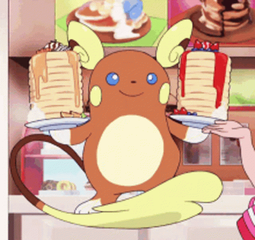 Pokemon Alolan Raichu Holding Plates Of Pancakes GIF