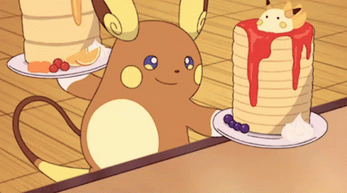 Pokemon Alolan Raichu Serving Plate Of Pancakes GIF