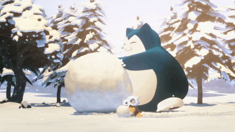 Pokemon Christmas Snorlax Cubone Playing Snowball GIF