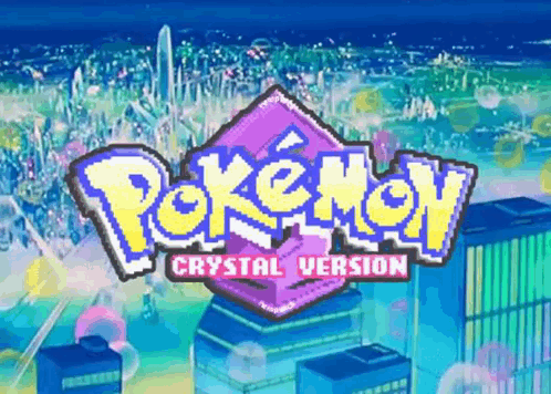 Pokemon Crystal Version Logo On Cityscape GIF