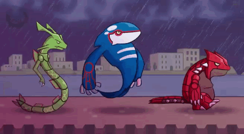Pokémon Rayquaza Kyogre Groudon Walking Together GIF