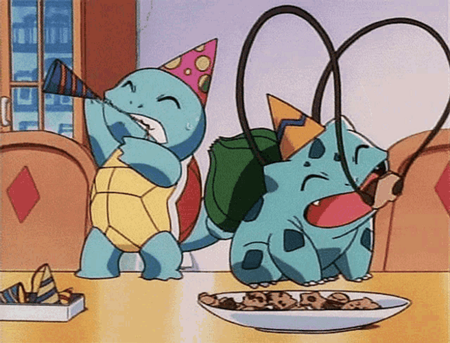Pokemon Squirtle And Bulbasaur Celebrating GIF