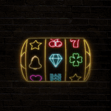 Pokies Slot Machine Jackpot Neon Hearts Diamond GIF