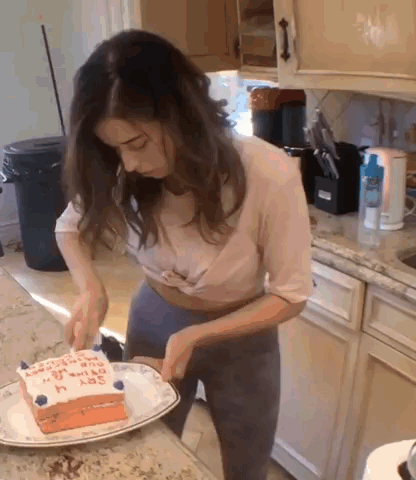 Pokimane Preparing Slicing Cake GIF