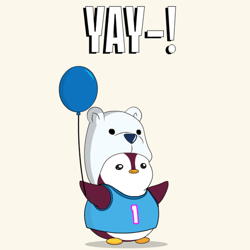 Polar Bear And Penguin Holding Blue Yay Balloon GIF