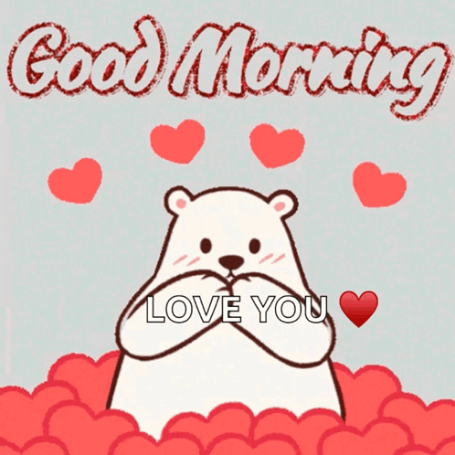 Polar Bear Holding Heart Saying Good Morning Love You