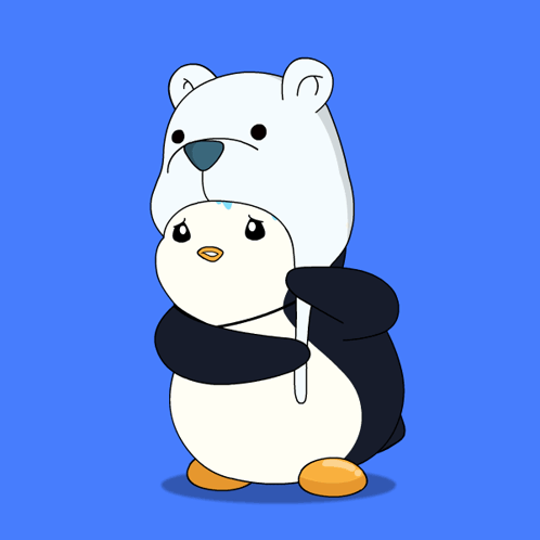 Polar Bear Holding Penguin With Stick in Mouth