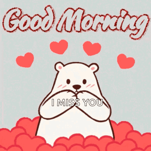 Polar Bear Holding Red Heart Saying Good Morning I Miss You GIF