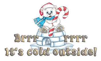 Polar Bear Sitting on Igloo Holding Candy Cane