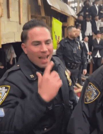 Police Officer Flipping Off Crowd GIF