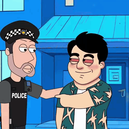 Police Officer Pointing at Another Man