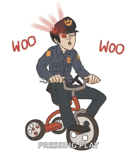 Police Officer Riding Tricycle Pressing Play