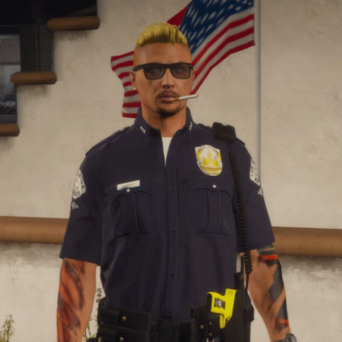 Police Officer Smoking Cigarette in Sunglasses