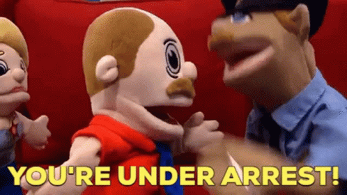 Police Officer Telling Puppet You're Under Arrest GIF