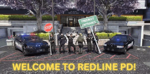 Police Officers Holding Freeway Entrance Signs