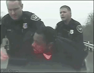 Police Officers Holding Man in Car