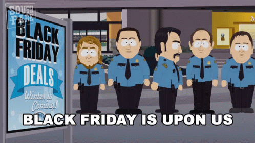 Police Officers In Front Of Black Friday Deals Sign GIF