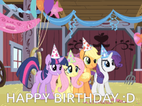 Ponies in Party Hats Saying Happy Birthday